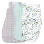 SwaddleMe by Ingenuity Comfort Pack, 3pk, Pod, Original Swaddle, Night Sack, Baby Elephant, 0-3 Months, Soft Cotton.
