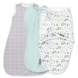 SwaddleMe by Ingenuity Comfort Pack, 3pk, Pod, Original Swaddle, Night Sack, Baby Elephant, 0-3 Months, Soft Cotton.