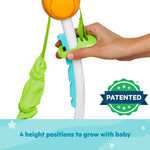 Close-up of hand adjusting height on Disney Baby Finding Nemo Sea of Activities Baby Activity Jumper with green strap and white frame