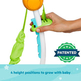 Close-up of hand adjusting height on Disney Baby Finding Nemo Sea of Activities Baby Activity Jumper with green strap and white frame