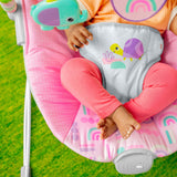Bright Starts Pink Paradise Vibrating Baby Bouncer with Toys and Mirror