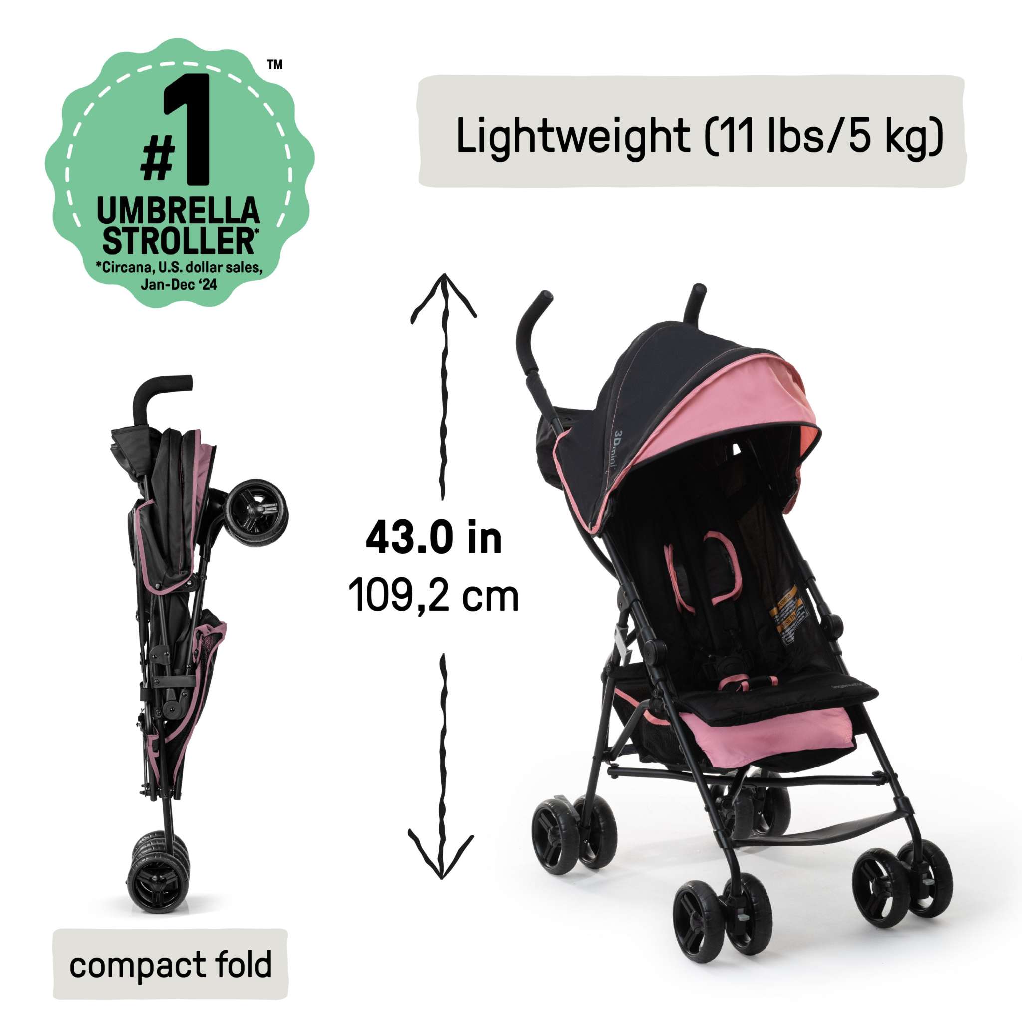 Summer by Ingenuity 3Dmini Convenience Stroller in Pink