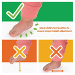 Close-up of a baby's foot demonstrating proper foot position for height adjustment on Disney Baby Finding Nemo activity jumper.