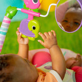 Bright Starts Pink Paradise Vibrating Baby Bouncer with Toys and Mirror