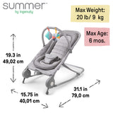 Light gray tweed 2-in-1 Bouncer & Rocker with removable toy bar and compact fold design