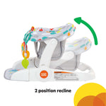 Bright Starts Learn-to-Sit 2-Position Floor Seat with toys and padded seat for baby comfort.