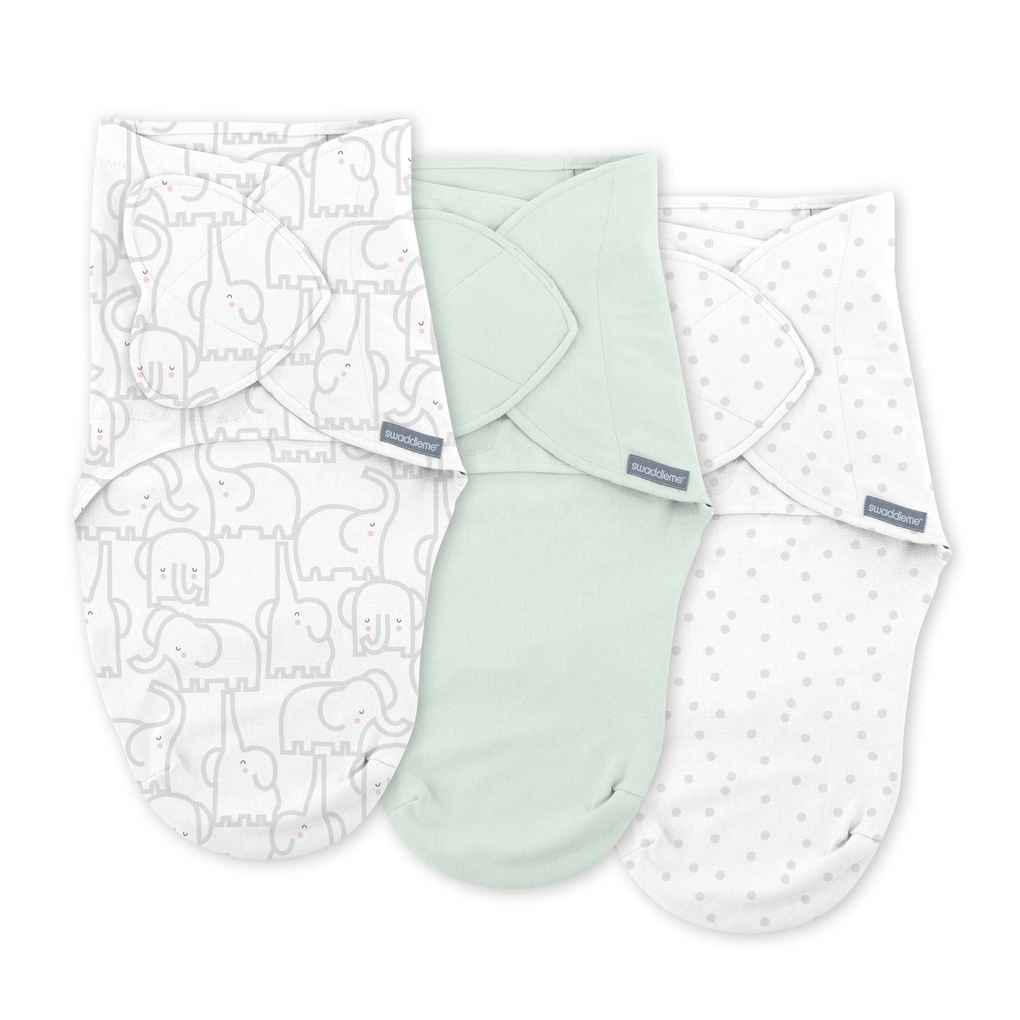 SwaddleMe by Ingenuity Monogram Collection, 3-pack swaddle blankets, elephant design, size 0-3 months.