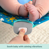Disney Baby Stitch Ohana Paradise Vibrating Bouncer can sooth baby with calming vibrations activated by a button on the end of the seat.