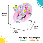 Bright Starts Pink Paradise Vibrating Baby Bouncer with Toys and Mirror