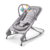 Light gray tweed 2-in-1 Bouncer & Rocker with removable toy bar and soft toys