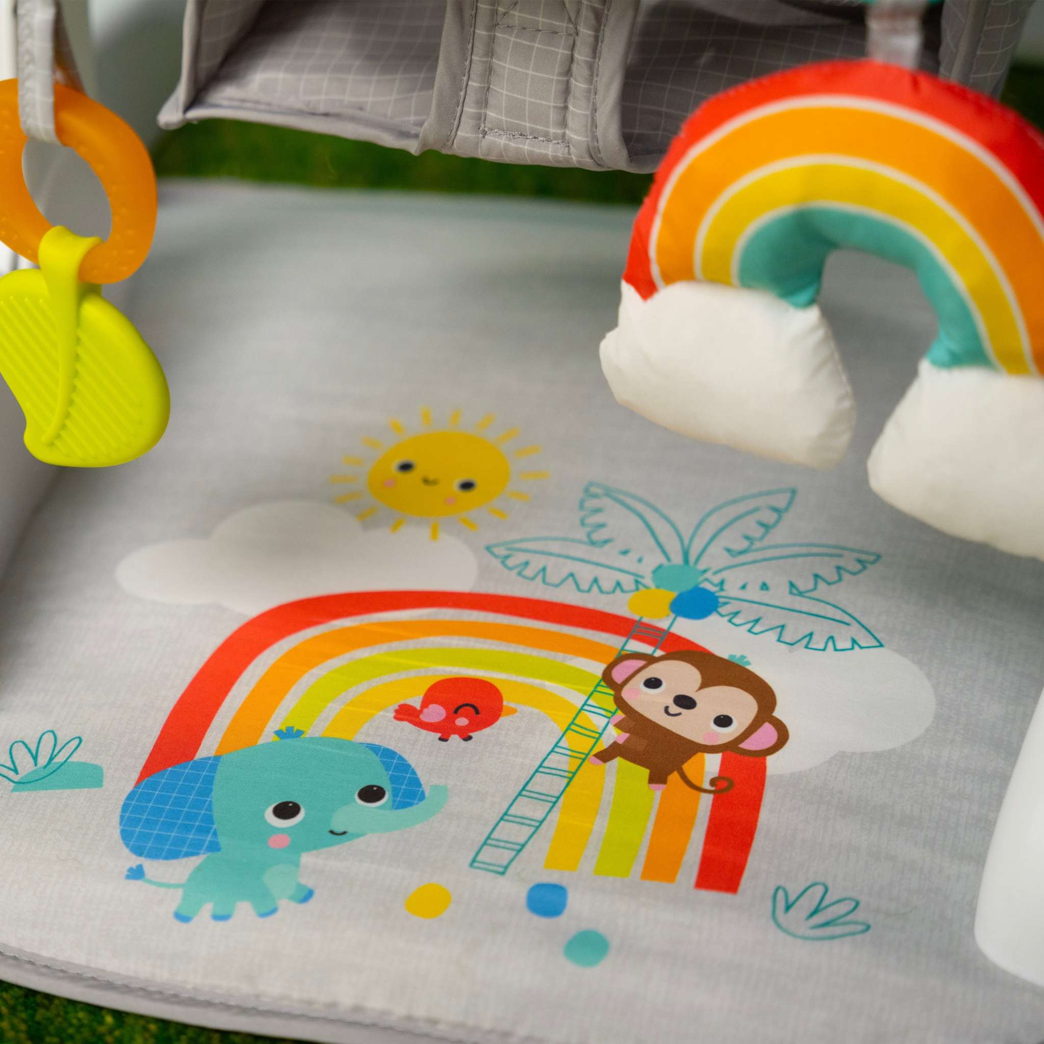 Bright Starts Learn-to-Sit 2-Position Floor Seat with toys and padded seat for baby comfort.