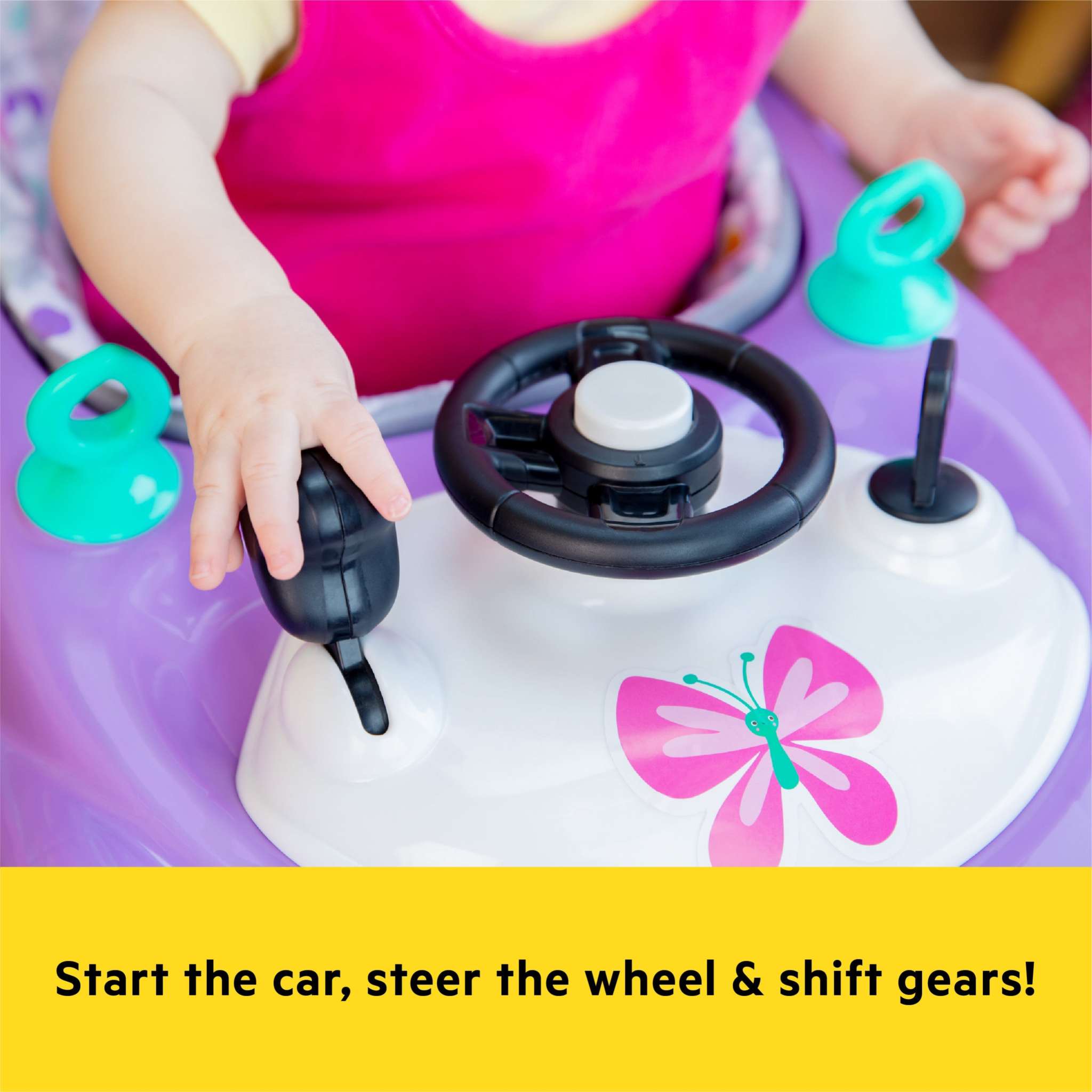 Little Speedster 3-in-1 Car Walker in Purple Power with steering wheel and adjustable height.