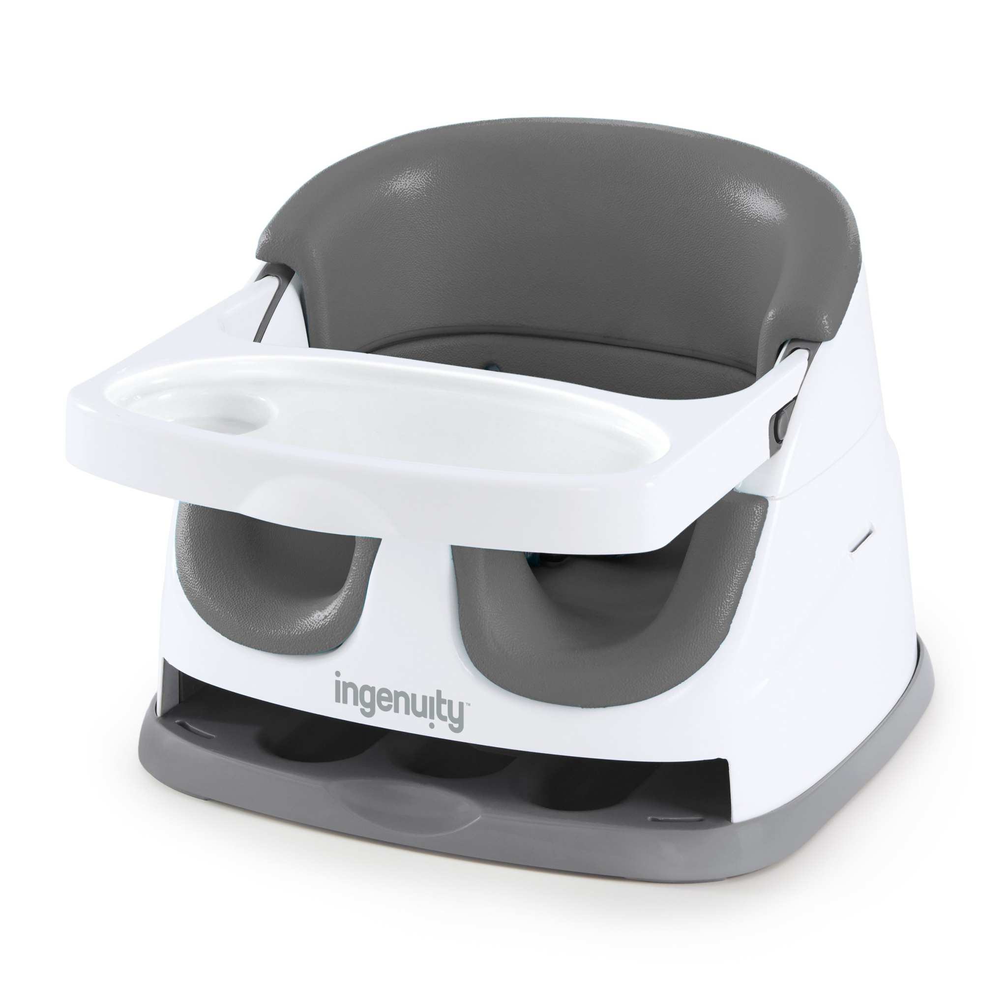 Ingenuity Baby Base 2-in-1 Seat with removable tray for dining and play, Slate color.