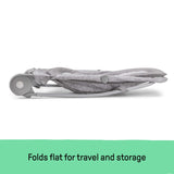 Light gray tweed 2-in-1 Bouncer & Rocker folded flat for travel and storage