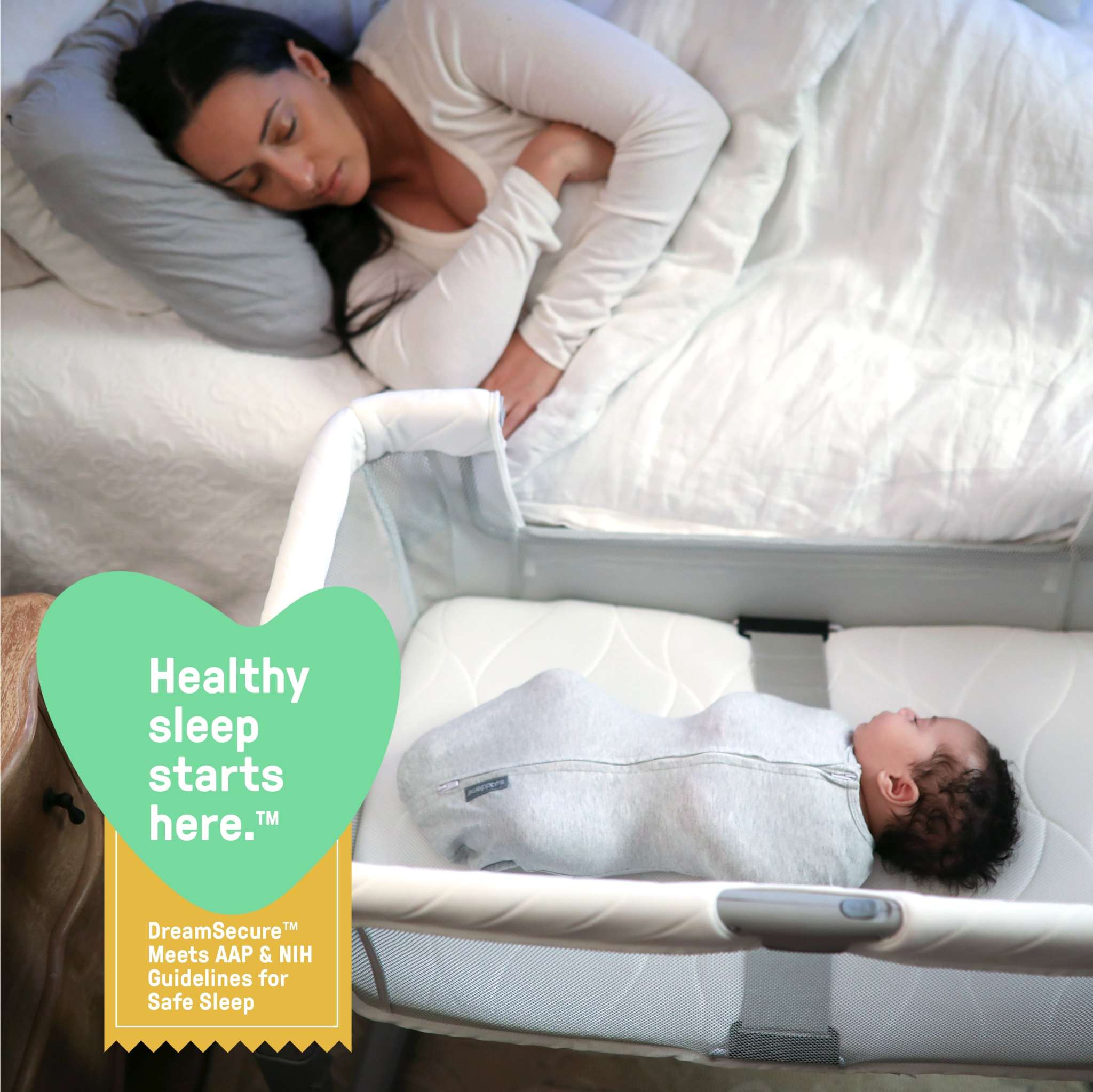 baby in a dreamsecure 2-in-1 co-sleeping bassinet