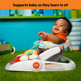 Bright Starts Learn-to-Sit 2-Position Floor Seat with toys and padded seat for baby comfort.