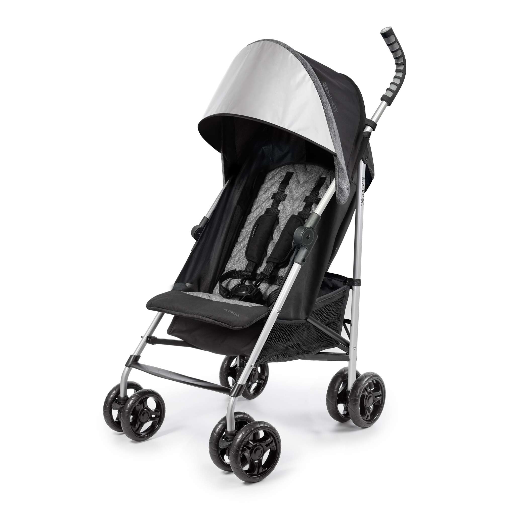 Lightweight 3Dlite ST Convenience Stroller with adjustable canopy and 5-point safety harness.
