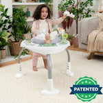 Ingenuity Spring & Sprout 2-in-1 Baby Activity Center Jumper with 360° rotating seat, nature-inspired activities, and adjustable height for ages 6-24 months.