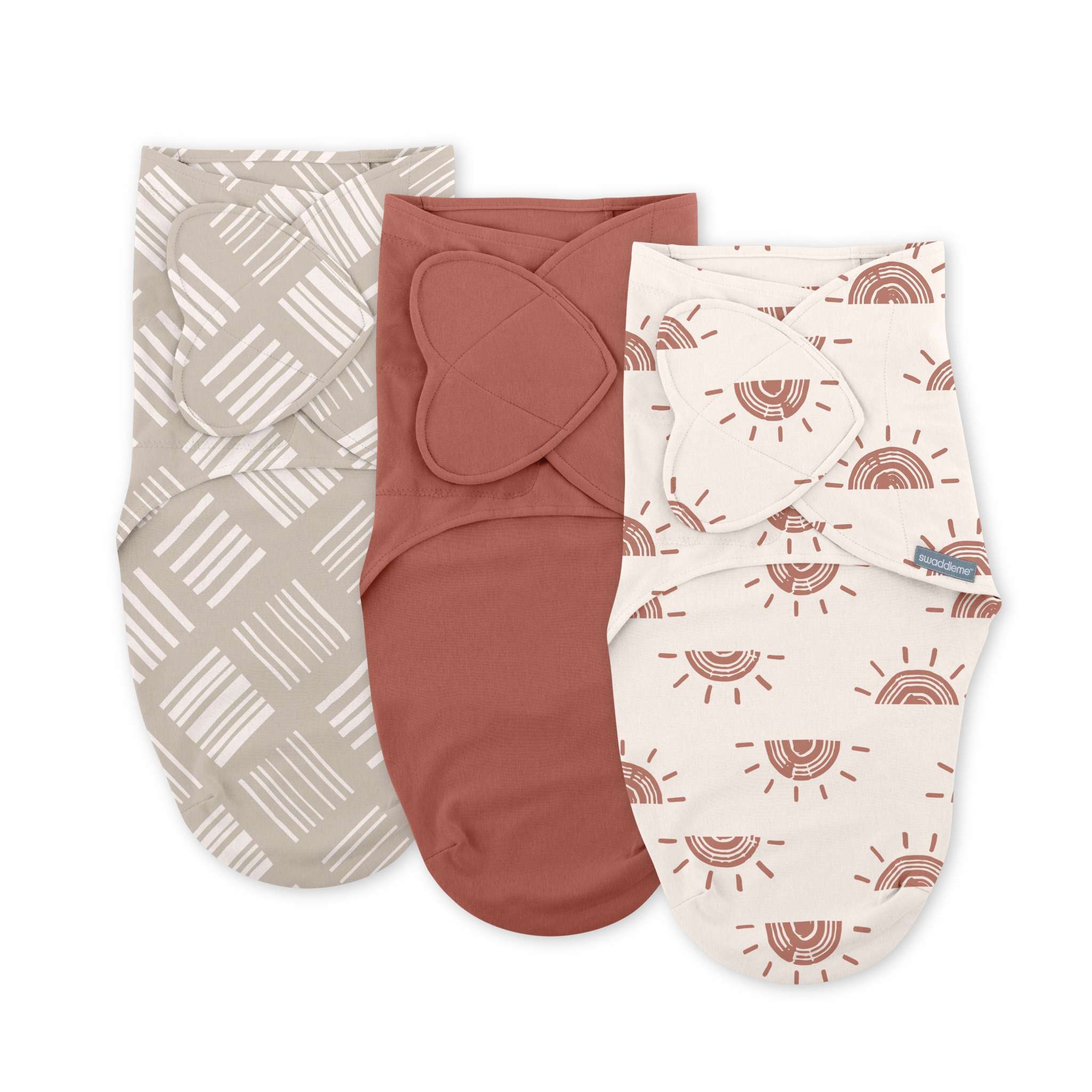 SwaddleMe by Ingenuity Monogram Collection 3-pack swaddle set for 0-3 months, Rising Sun design.