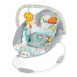 Bright Starts Whimsical Wild Bouncer with plush seat, hanging toys, and removable toy bar.
