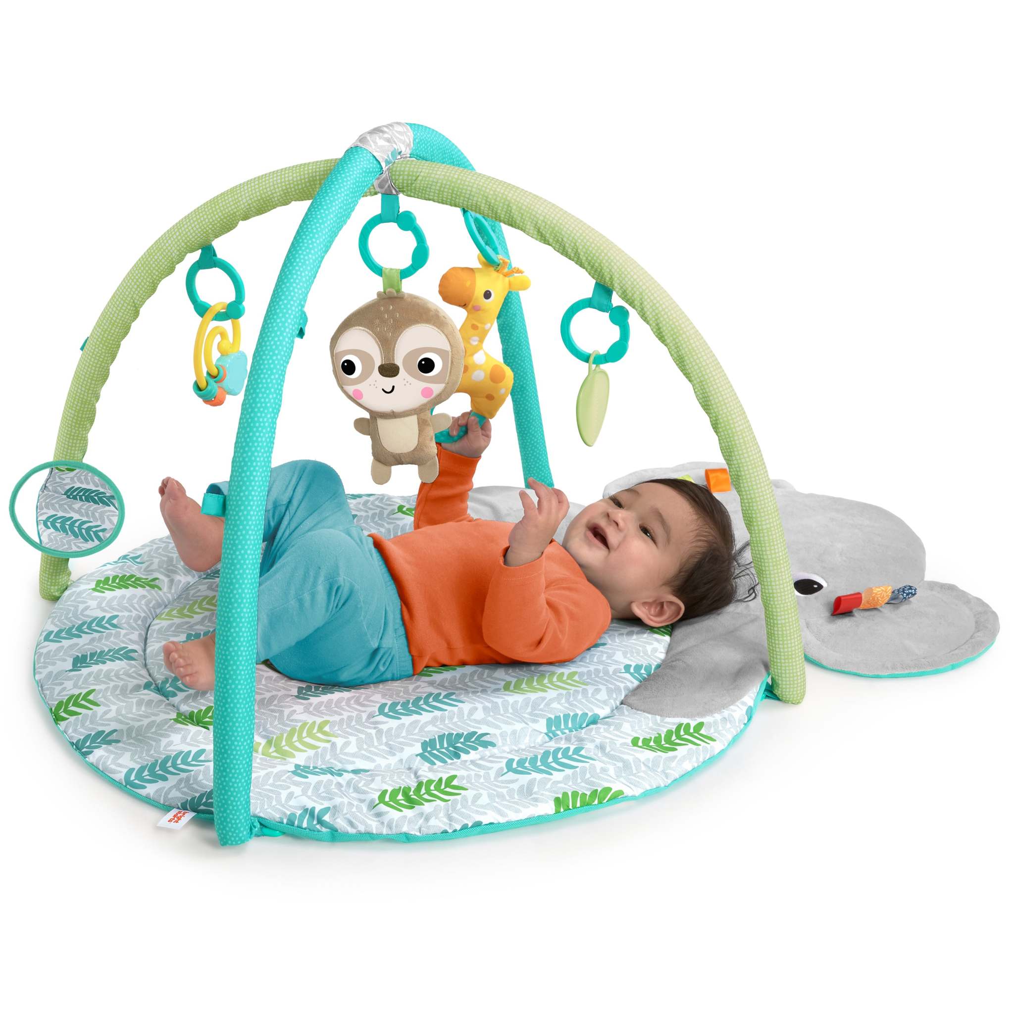 baby in a hug ‘n cuddle activity gym