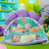 MERMAID Twinkle Trove Lights & Music Activity Gym with seashell canopy and baby on colorful mat.