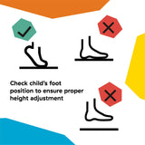 Proper foot positioning instructions for safe use of Neighborhood Symphony Activity Jumper.