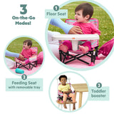 Bright Starts MINNIE MOUSE Pop ‘N Sit Portable Booster Seat with 3 modes: floor seat, feeding seat, and toddler booster, featuring Disney design for ages 6 to 36 months.