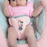 MINNIE MOUSE Rosy Skies comfy bouncer with baby, featuring plush seat and Minnie design.