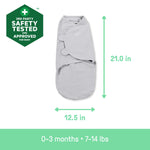 Easy Change Swaddle by Ingenuity in gray, 100% cotton, for babies 0-3 months, with zipper for quick diaper changes and secure hook-and-loop closures
