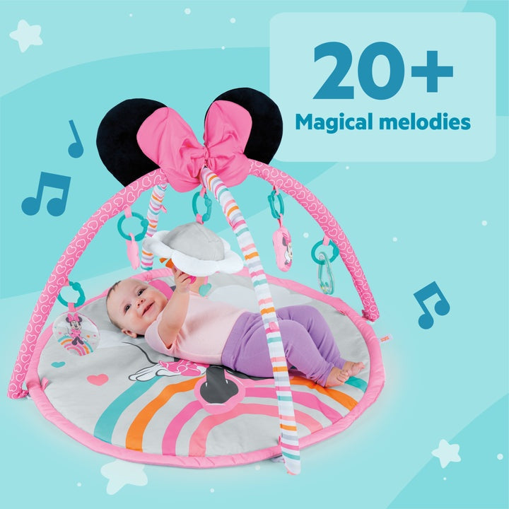 Bright Starts MINNIE MOUSE Forever Besties Activity Gym with baby, detachable toys, and musical mobile.