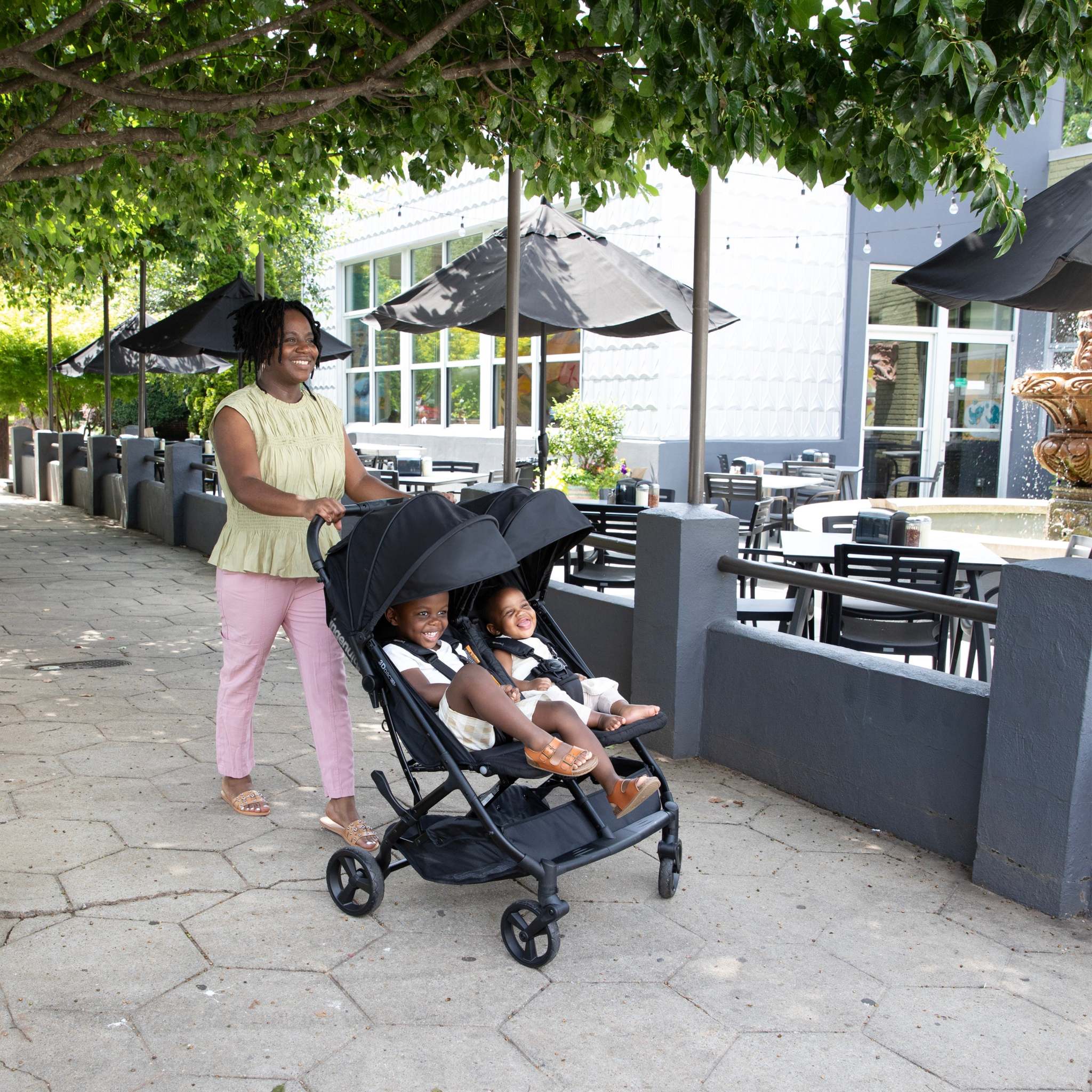 Modern convenience stroller for parents with ergonomic design and compact fold feature