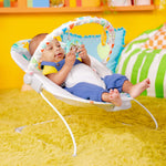 Bright Starts Safari Fun Vibrating Bouncer seat with toy bar and safari theme for babies