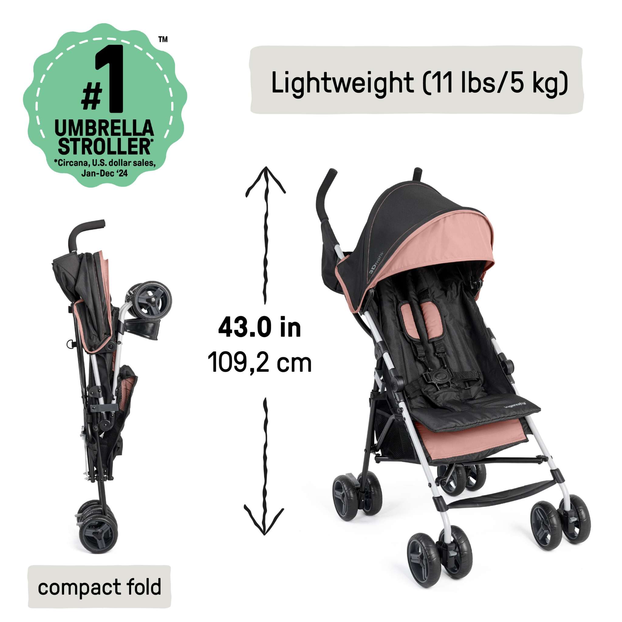 mini baby stroller Ingenuity 3D Mini Convenience Stroller, Dusty Rose