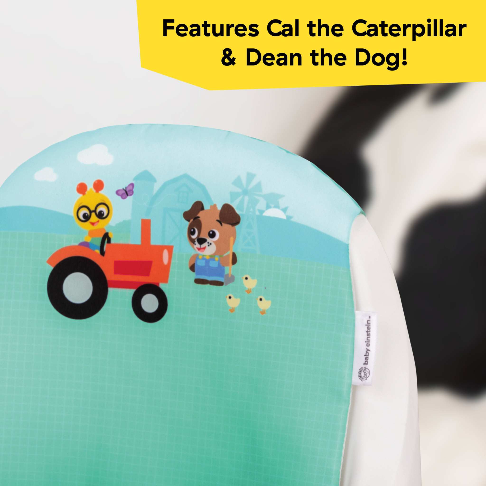 Baby Einstein Farm Explorers Snack & Steer Learn-to-Dine Feeding Seat with removable steering wheel toy and adjustable tray for ages 6 months to 3 years