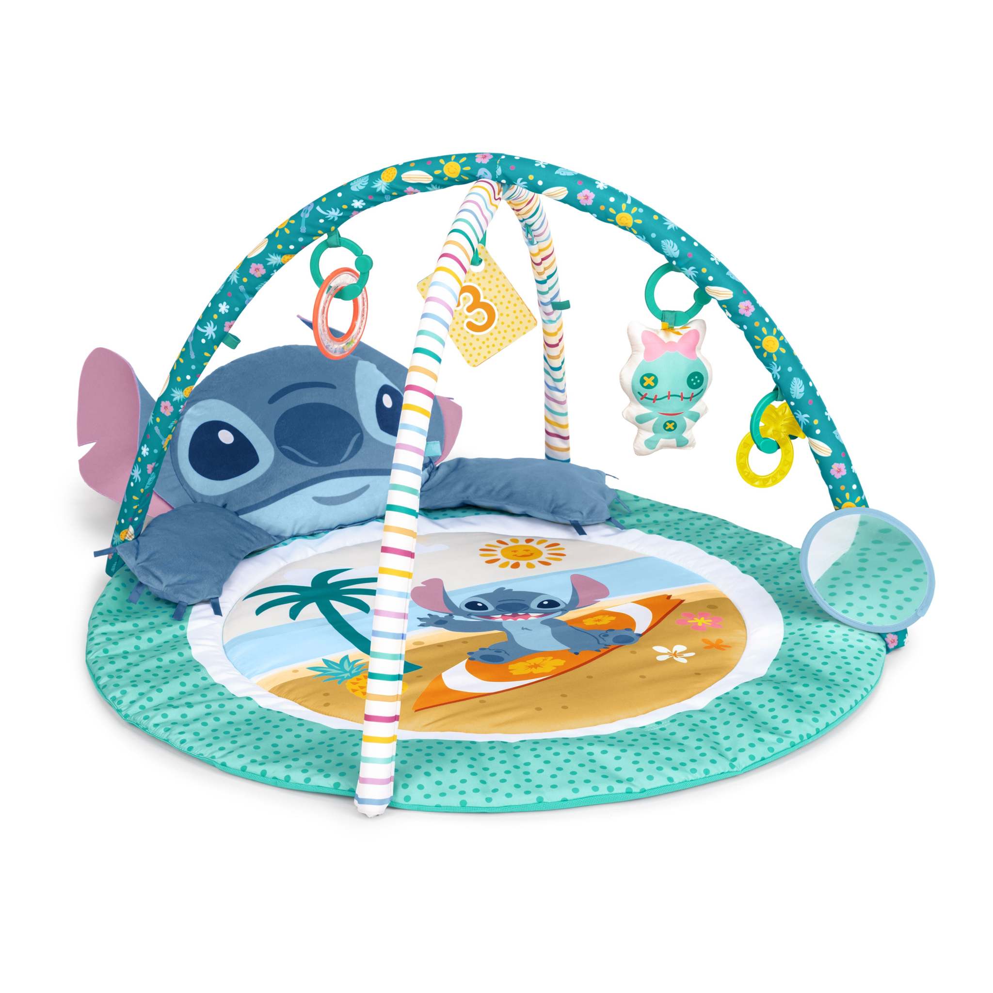 Disney Baby Stitch Party in Paradise Activity Gym with tropical design and detachable toys for sensory play and tummy time support
