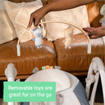 Ingenuity Swing ‘n Go Portable baby swing with removable toy bar and plush seat in chambray