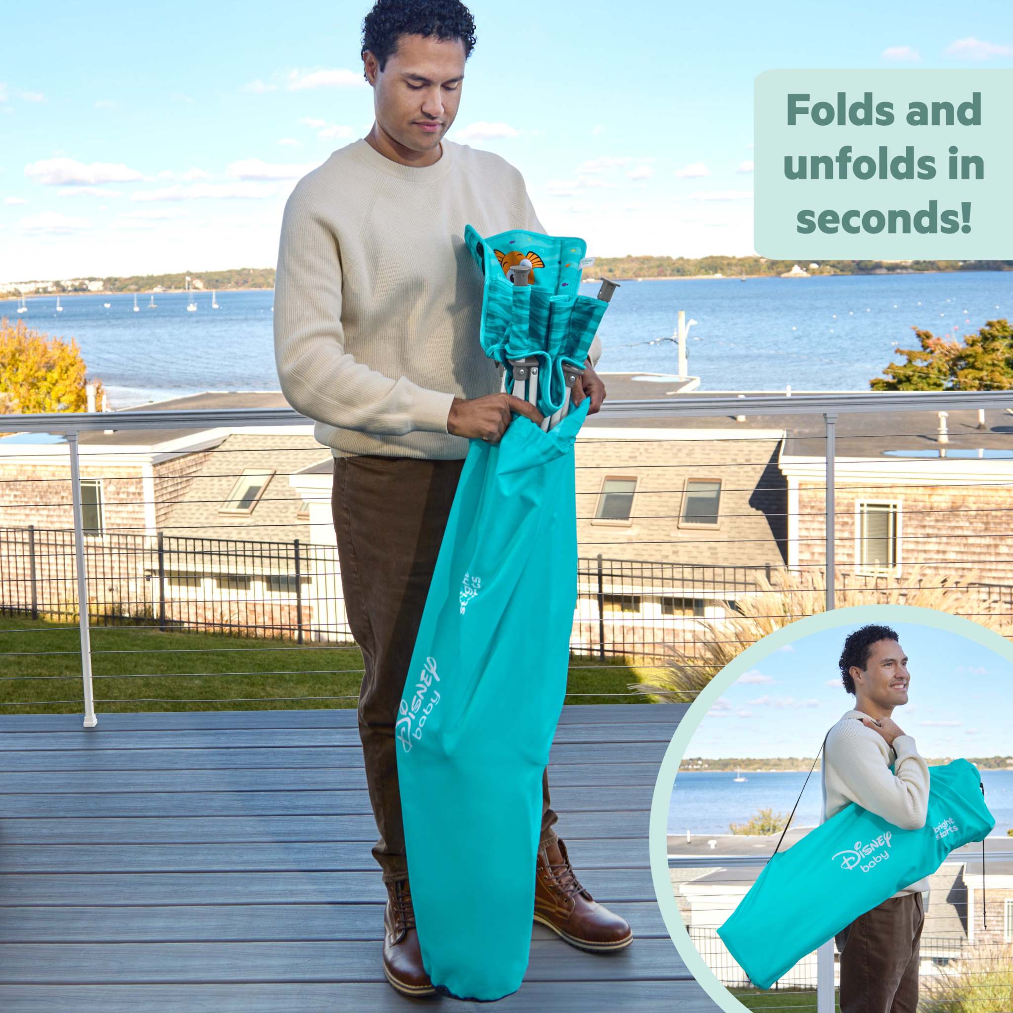 Disney Baby Finding Nemo Pop ‘N Dine portable high chair with suction cup Nemo toy and removable tray