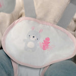 Ingenuity Keep Cozy Baby Bouncer and Rocker in pink with plush bunny toy and adjustable recline for infants up to 30 months
