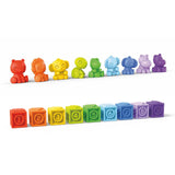 Bright Starts Cubes & Cuties 18-piece multicolor tropical animal and number stacking blocks set for babies.