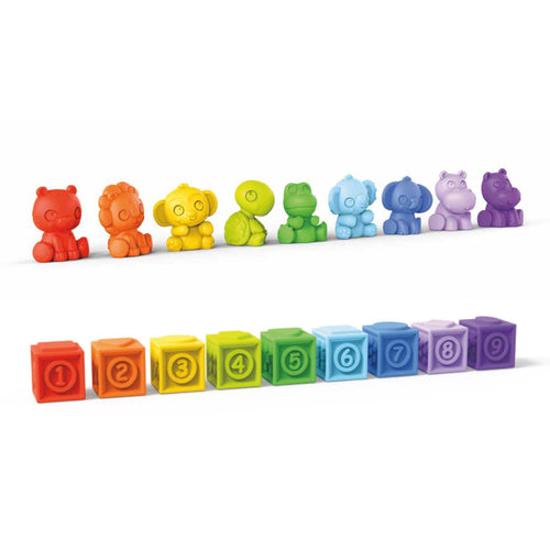 Cubes & Cuties 18-Piece Gift Set multicolor tropical animal and number stacking blocks set for babies