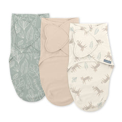 SwaddleMe by Ingenuity Monogram Collection Baby Swaddle, 100% Cotton, 0-3 Months, 1.0 TOG, 3-Pack - Born Free