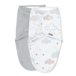 SwaddleMe by Ingenuity Original swaddle in space and clouds design for newborns 0-3 months, 100% cotton, secure hook-and-loop closures, machine washable.