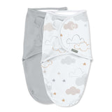 SwaddleMe by Ingenuity Original swaddle in space and clouds design for newborns 0-3 months, 100% cotton, secure hook-and-loop closures, machine washable.