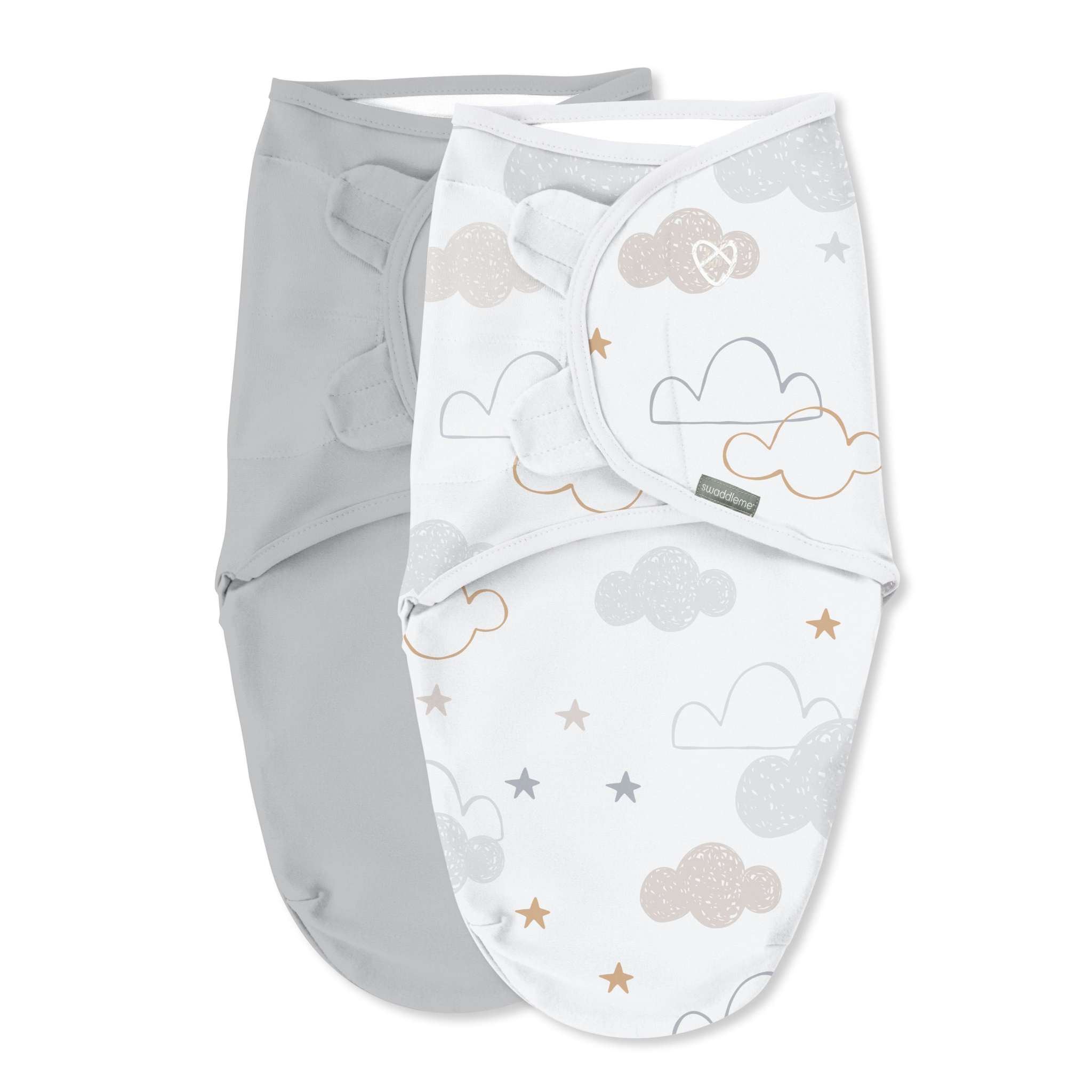 SwaddleMe by Ingenuity Original swaddle in space and clouds design for newborns 0-3 months, 100% cotton, secure hook-and-loop closures, machine washable.