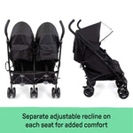 Ingenuity 3Dlite Double Stroller lightweight aluminum frame with padded double seats and sun visors