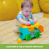 Bright Starts Pop & Roll Safari Bus baby toy with jungle theme, balls, lights, and sounds