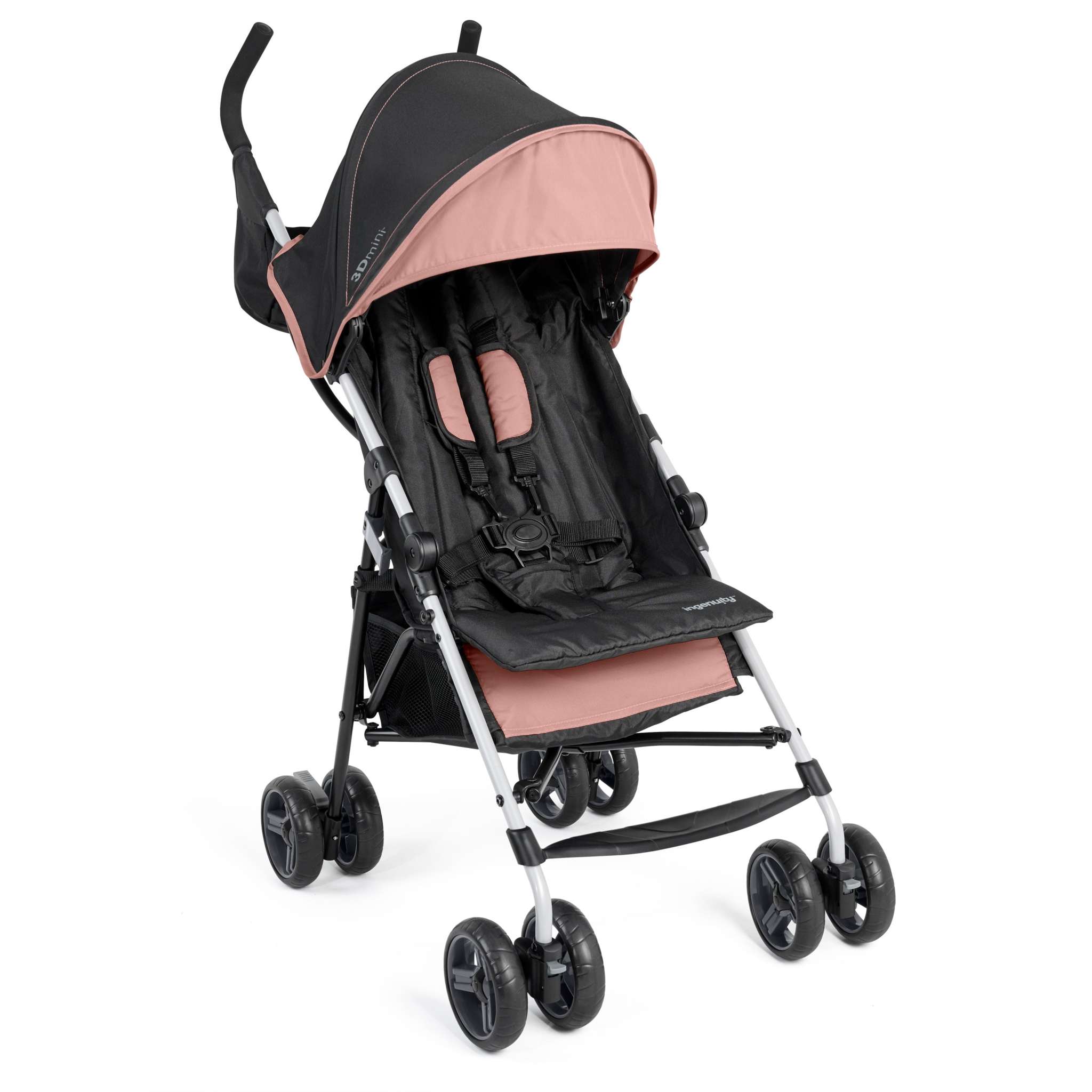 Ingenuity 3Dmini Convenience Stroller in Dusty Rose with canopy and padded seat.