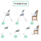 Trio Foldaway 6-in-1 High Chair in modern kitchen, adjustable footrest and removable tray, space-saving foldable baby high chair design