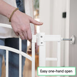White Doorway 48W Series pet and baby safety gate with arch and no-drill pressure mount system
